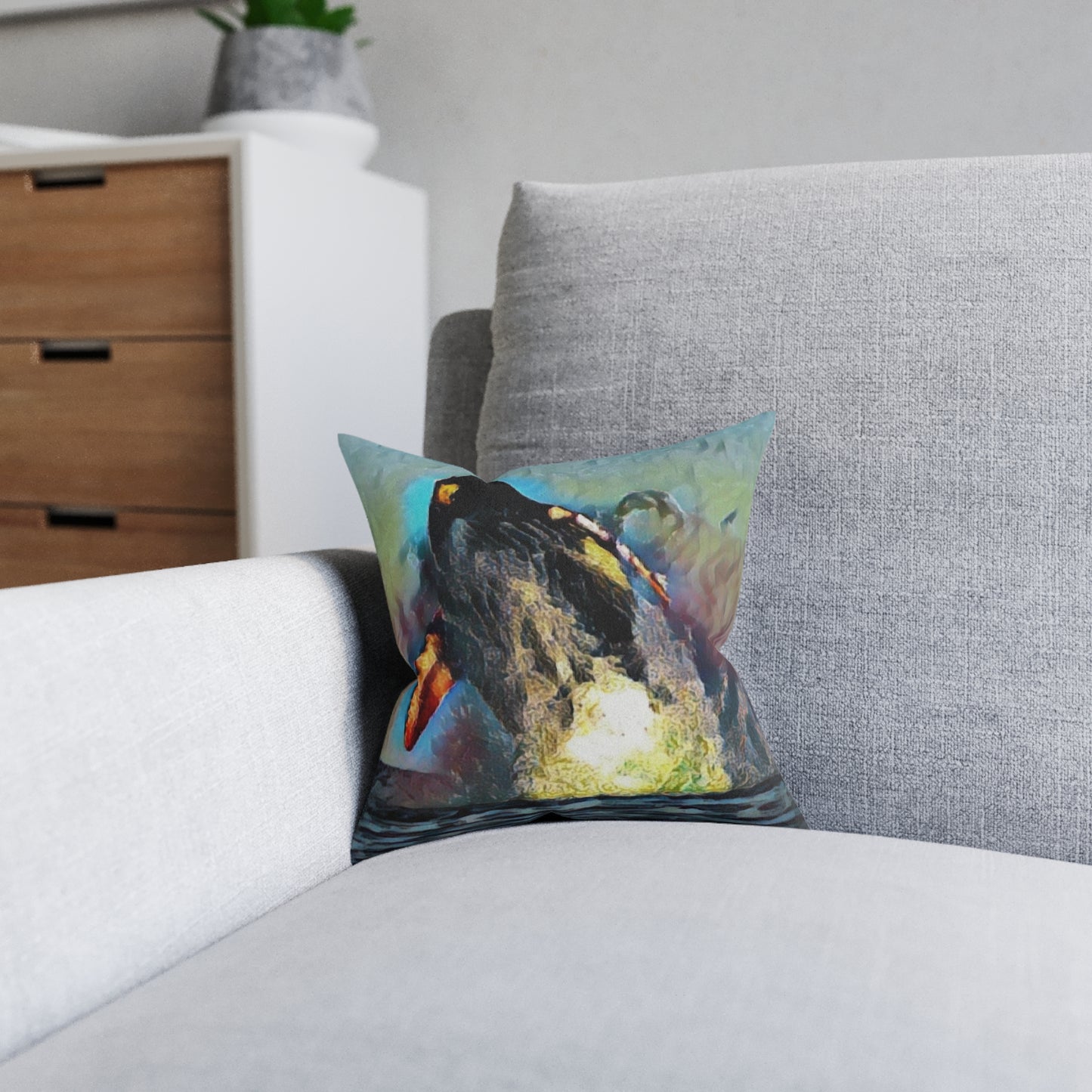 Square Pillow ... An Extraordinary Humpback Breach ... 'With Explosive Energy' ... Family Archives (KPH) ... Circa: 21st Century. Maui, HI ... Original Works ...