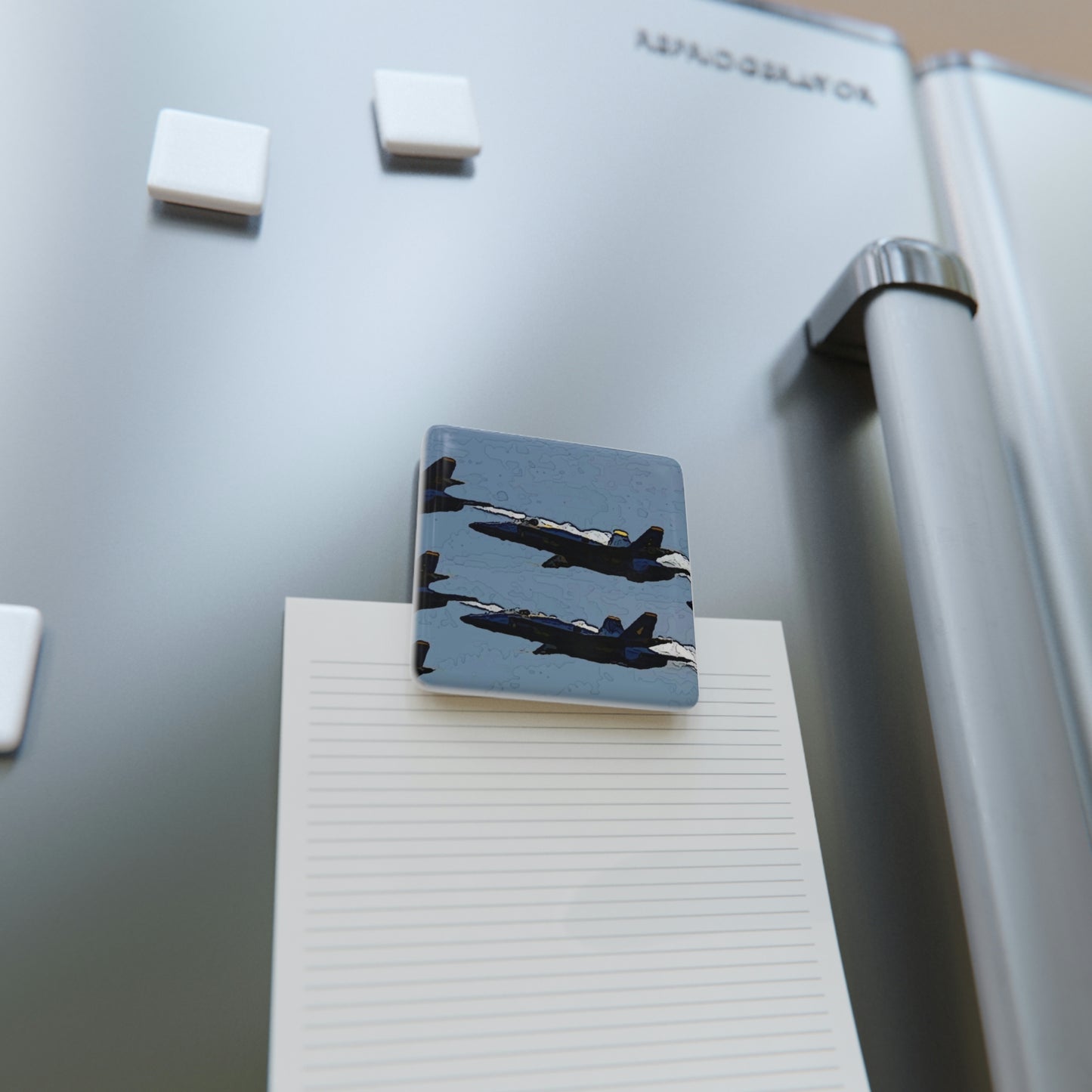 Porcelain Magnet, Square ... Seattle Seafair ..."Blue Angels Run Over Lake Washington" ... Circa Mid 1980's ... Dr FJ Holt ... Original Works ...