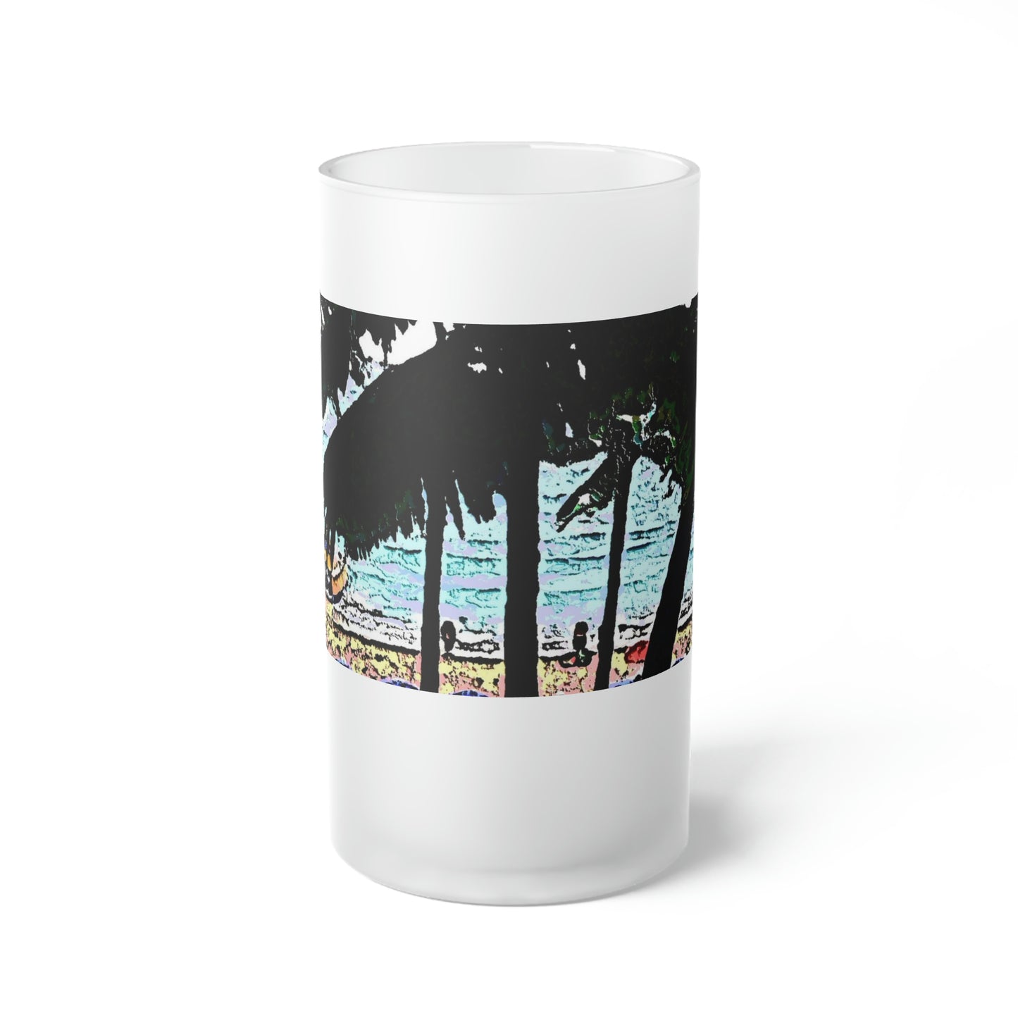 Frosted Glass Beer Mug ... "A Beautiful Beach Amongst The Palms" ... The Outrigger Waikiki, Honolulu, Oahu ... Original Works ...