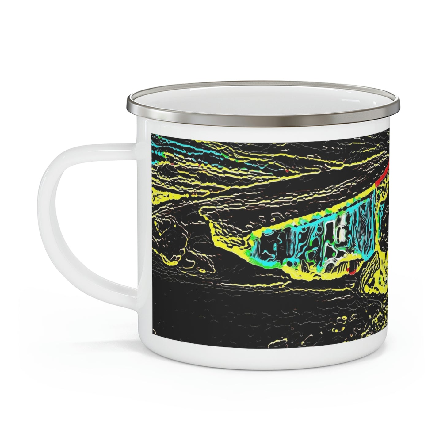 Enamel Camping Mug ... "Snow Vehicle In Snow Storm At-Rest" ... Circa 12Mar23 ... Central Idaho ... 18-Hours Rendering Time: Original Works ...