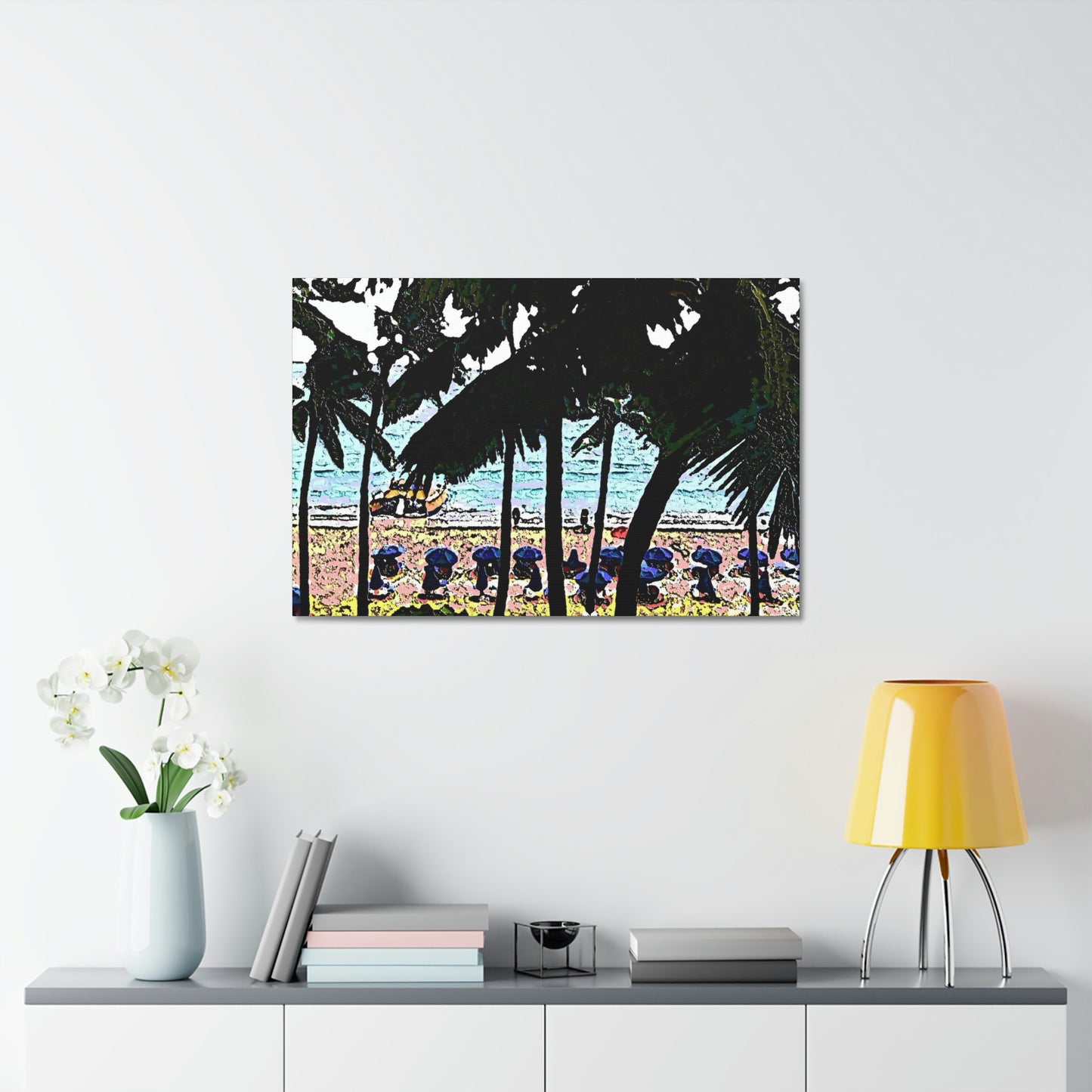 Satin Canvas, Stretched ... "A Beautiful Beach Amongst The Palms" ... The Outrigger Waikiki, Honolulu, Oahu ... Original Works ...