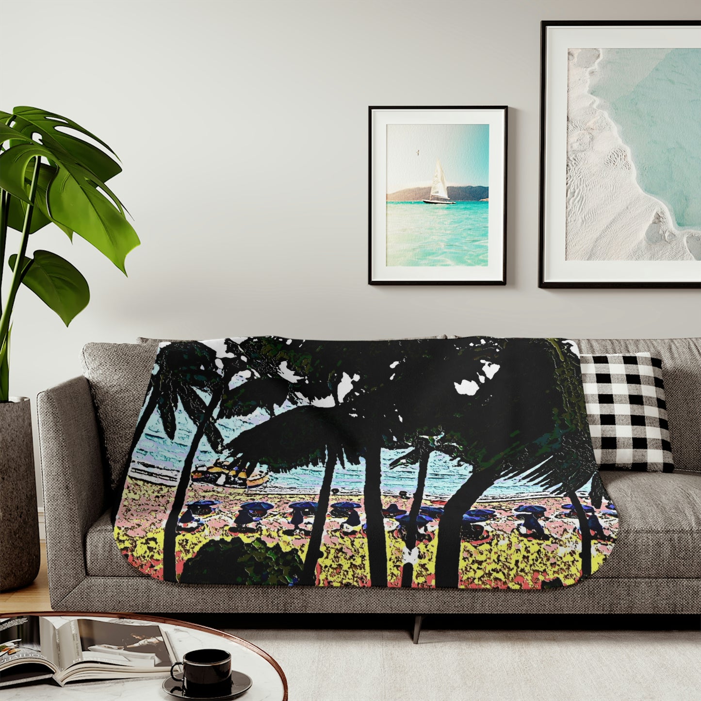 Sherpa Blanket, Two Colors ... "A Beautiful Beach Amongst The Palms" ... The Outrigger Waikiki, Honolulu, Oahu ... Original Works ...