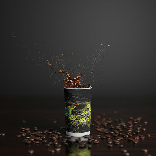 Conical Coffee Mugs (3oz, 8oz, 12oz) ... "Snow Vehicle In Snow Storm At-Rest" ... Circa 12Mar23 ... Central Idaho ... 18-Hours Rendering Time: Original Works ...