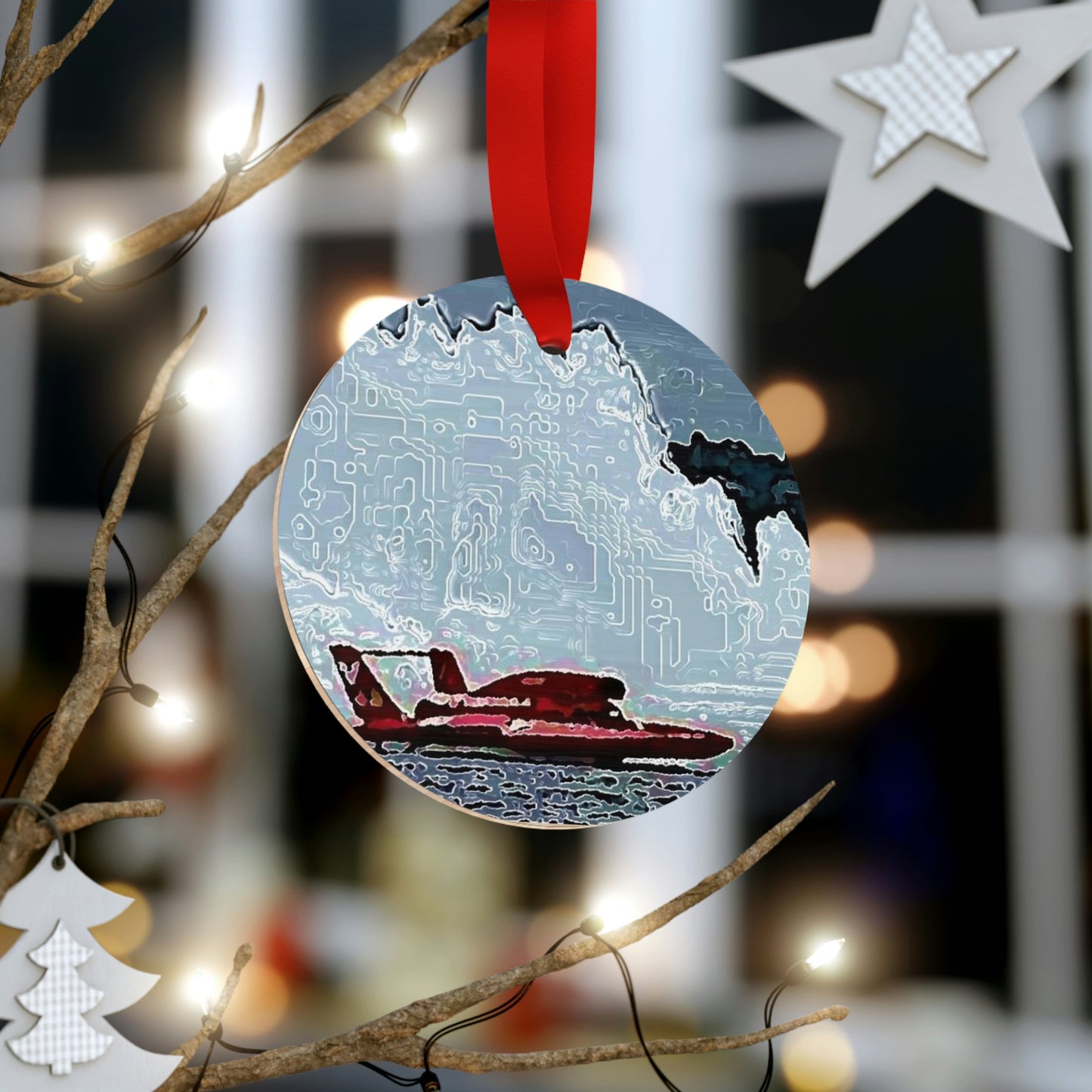 Plywood Ornaments (Round, Berlin) ... Seattle Columbia Cup On Lake Washington ... "Dave Wilcox Heads For The Win" ... Associate Gift-Photo ... Original Works ...