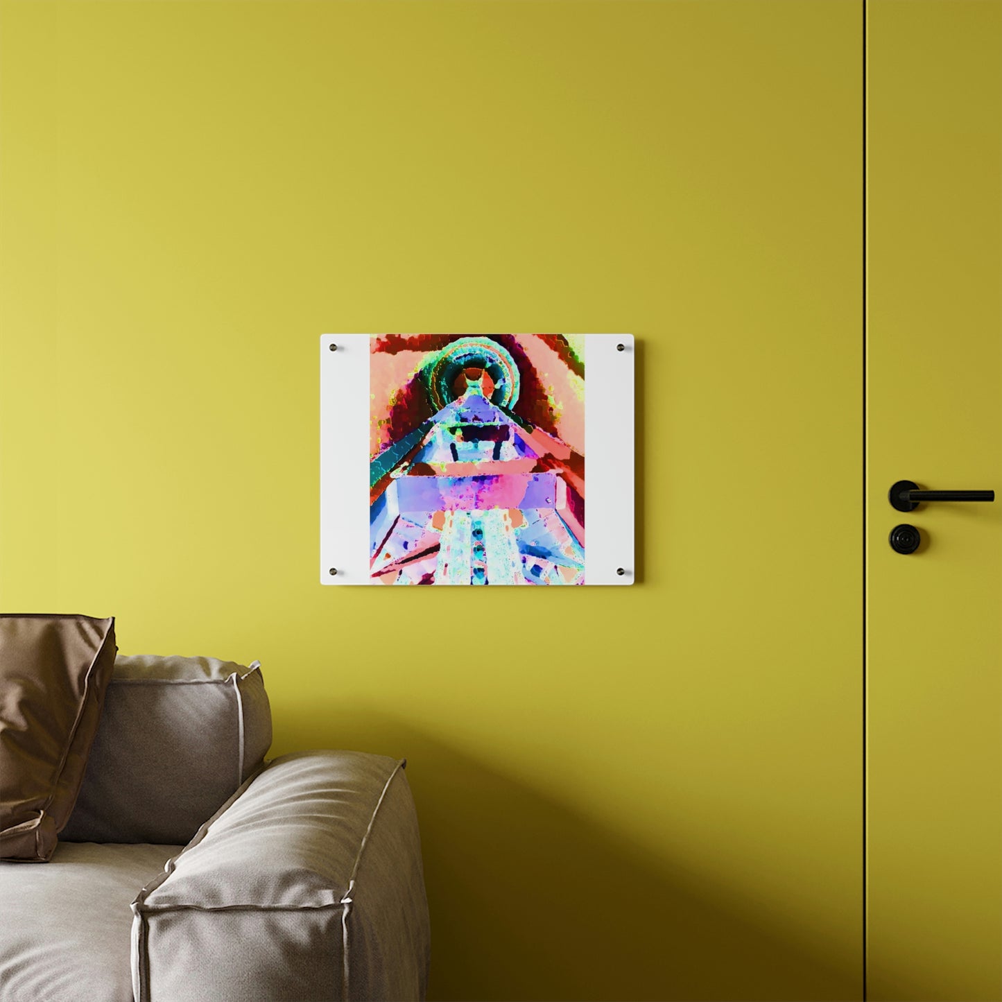 Acrylic Wall Art Panels ... "Seattle's World Fair" ... Below Space Needle 'Looking Up' ... On A Very Rainy Morning (Father's Family Photo). ... Original ...