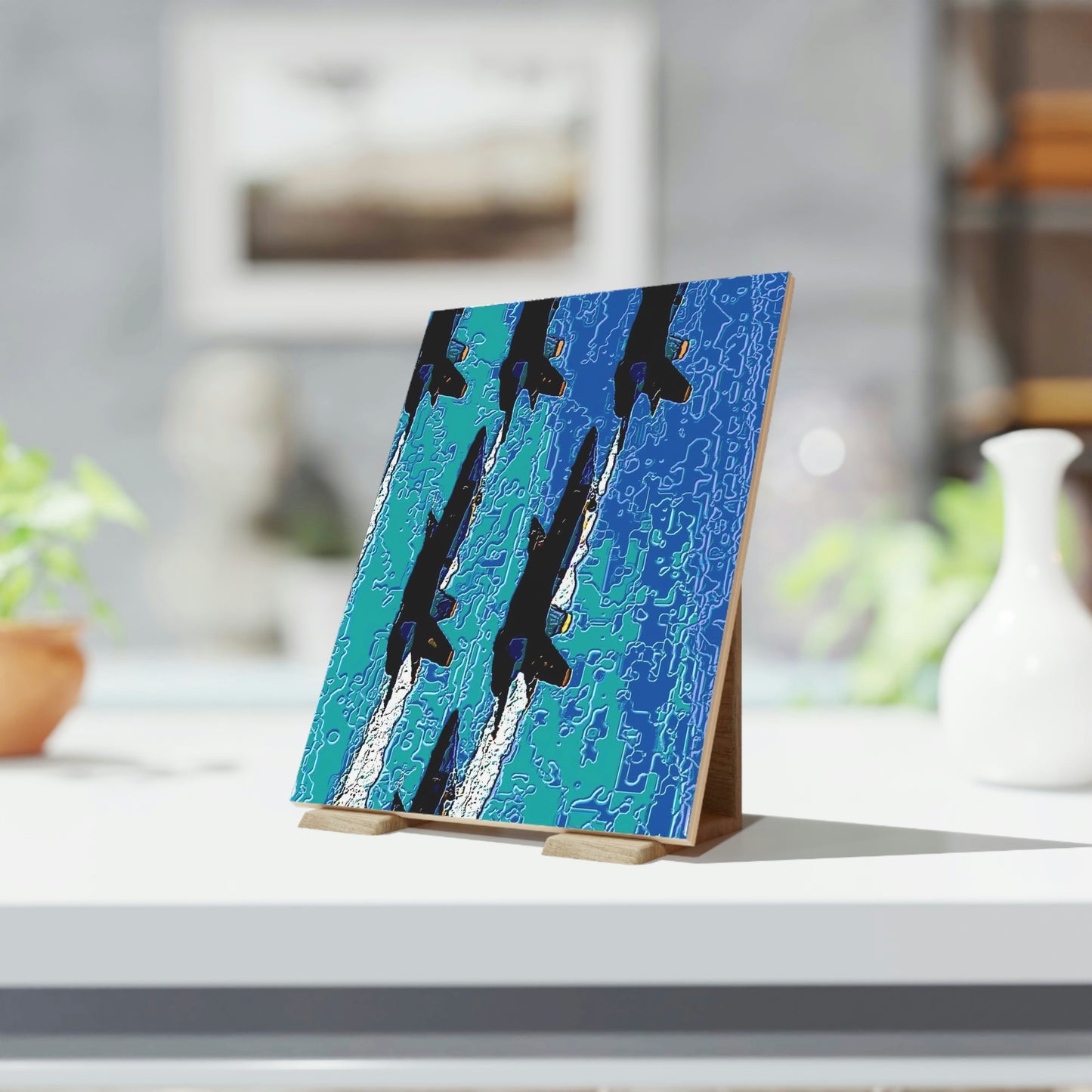 Ceramic Photo Tile ... Seattle Seafair ..."Blue Angels Run Over Lake Washington" ... Circa Mid 1980's ... Dr FJ Holt ... Original Works ...