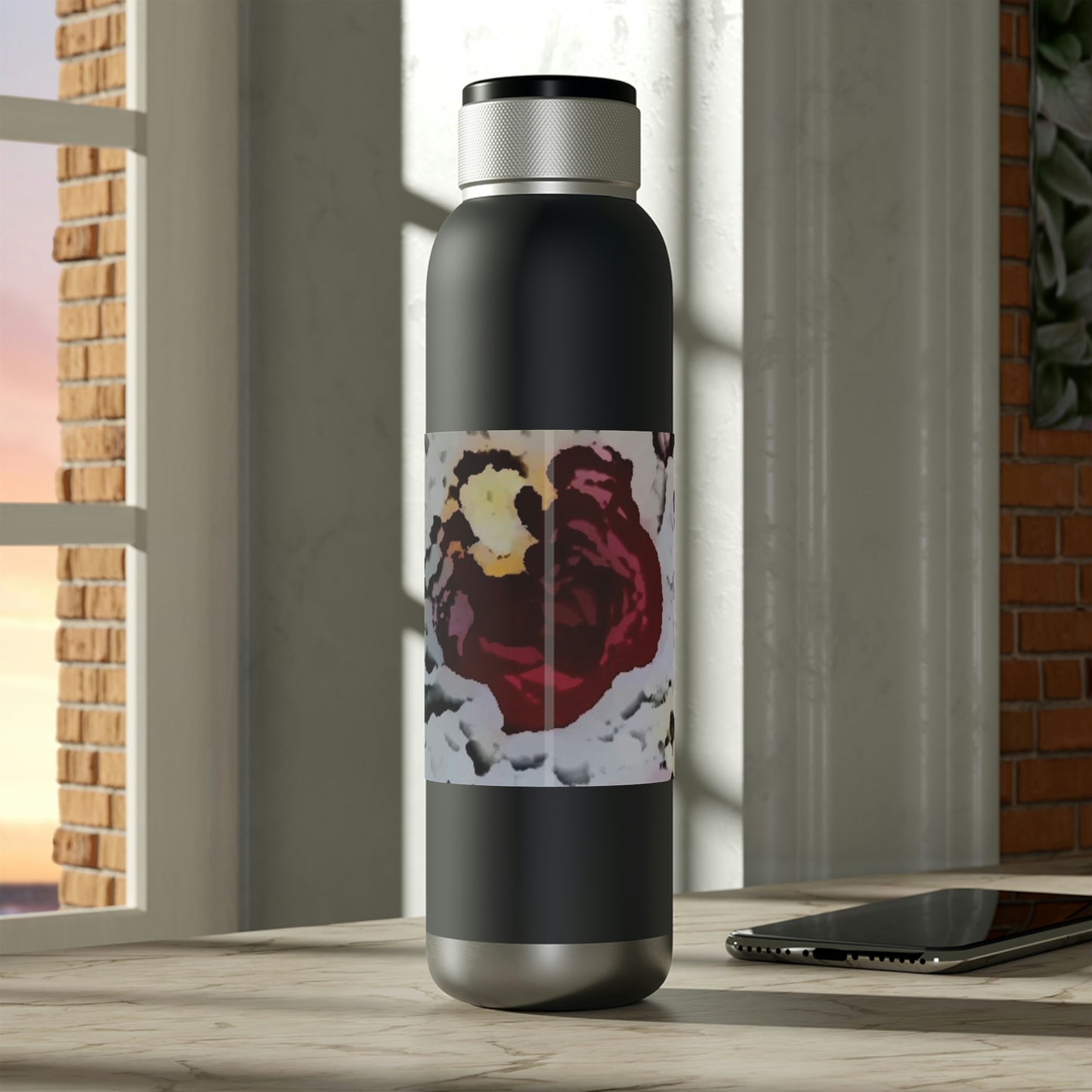Soundwave Copper Vacuum Audio Bottle 22oz ... "A Friendly Flower" ... Pointsettia 'Pointing' ... Original Works ... (Supplied Photograph) ...