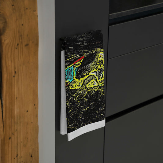 Tea Towel ... "Snow Vehicle In Snow Storm At-Rest" ... Circa 12Mar23 ... Central Idaho ... 18-Hours Rendering Time: Original Works ...