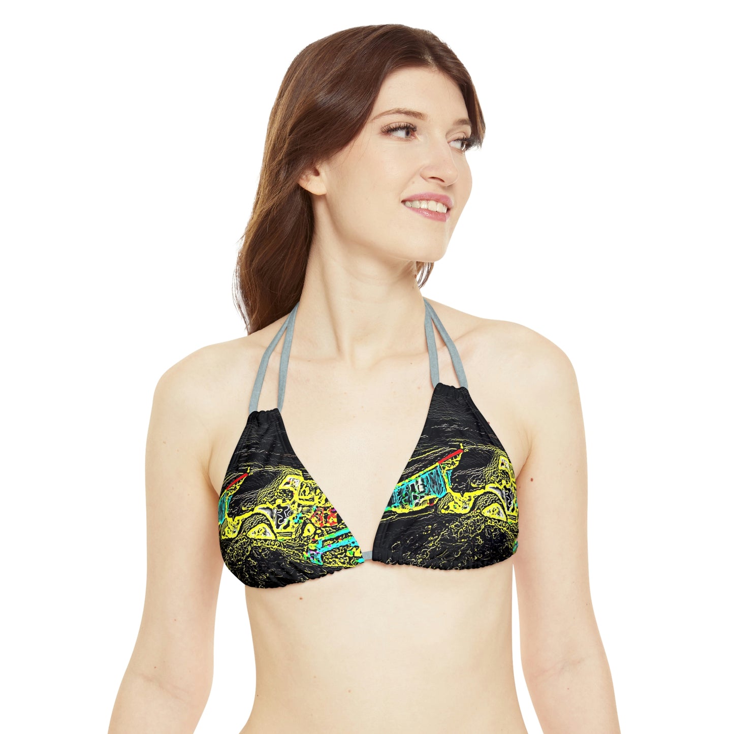 Strappy Triangle Bikini Top (AOP) ... "Snow Vehicle In Snow Storm At-Rest" ... Circa 12Mar23 ... Central Idaho ... 18-Hours Rendering Time: Original Works ...