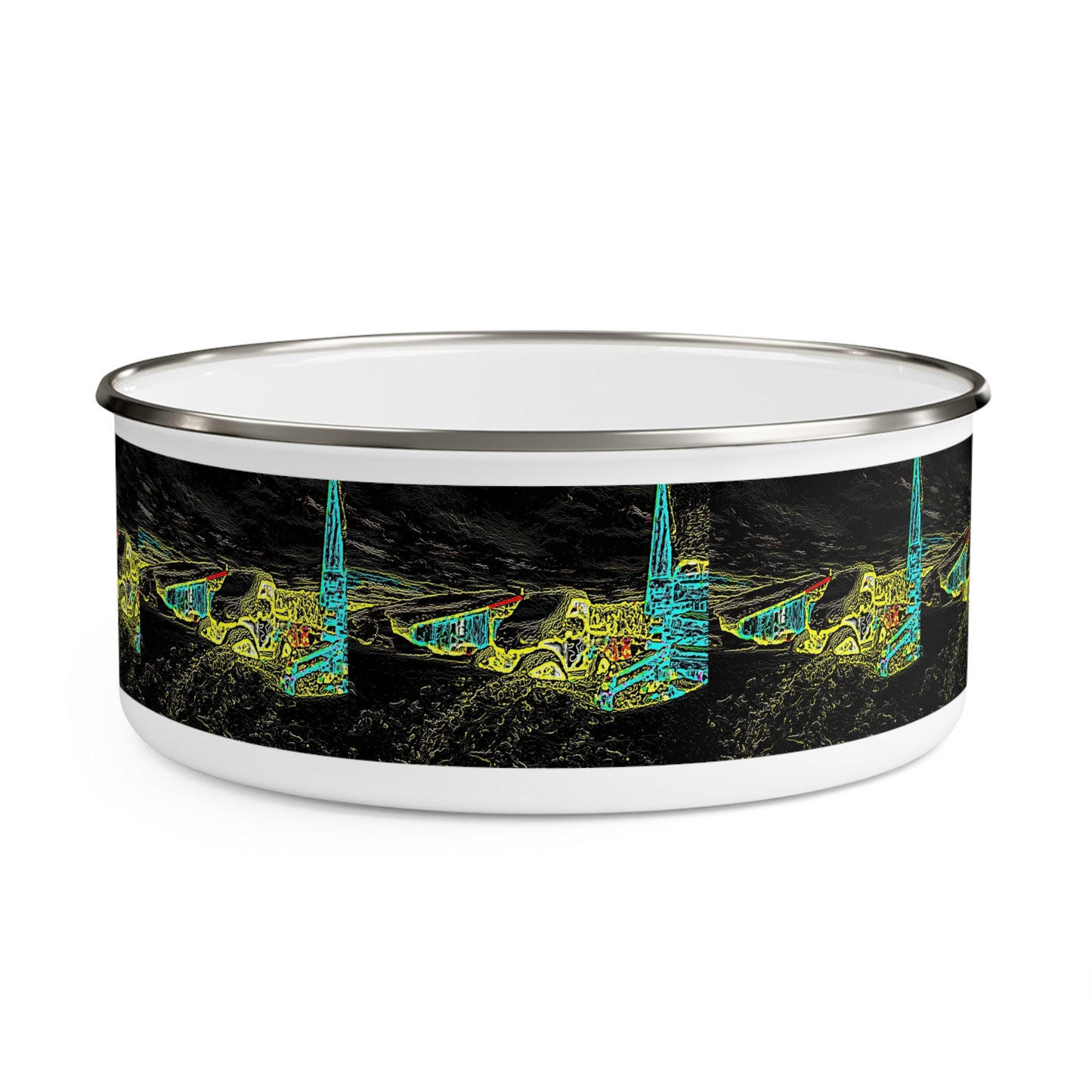 Enamel Bowl ... "Snow Vehicle In Snow Storm At-Rest" ... Circa 12Mar23 ... Central Idaho ... 18-Hours Rendering Time: Original Works ...