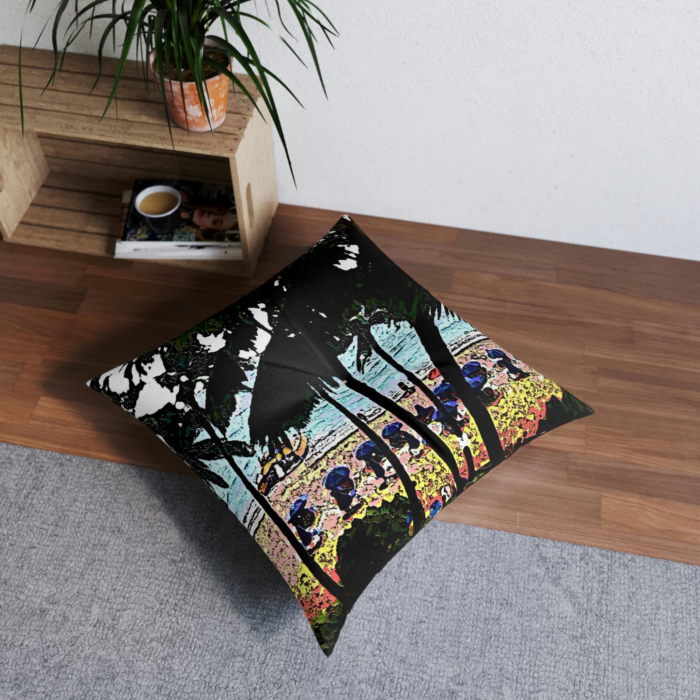 Tufted Floor Pillow, Square ... "A Beautiful Beach Amongst The Palms" ... The Outrigger Waikiki, Honolulu, Oahu ... Original Works ...