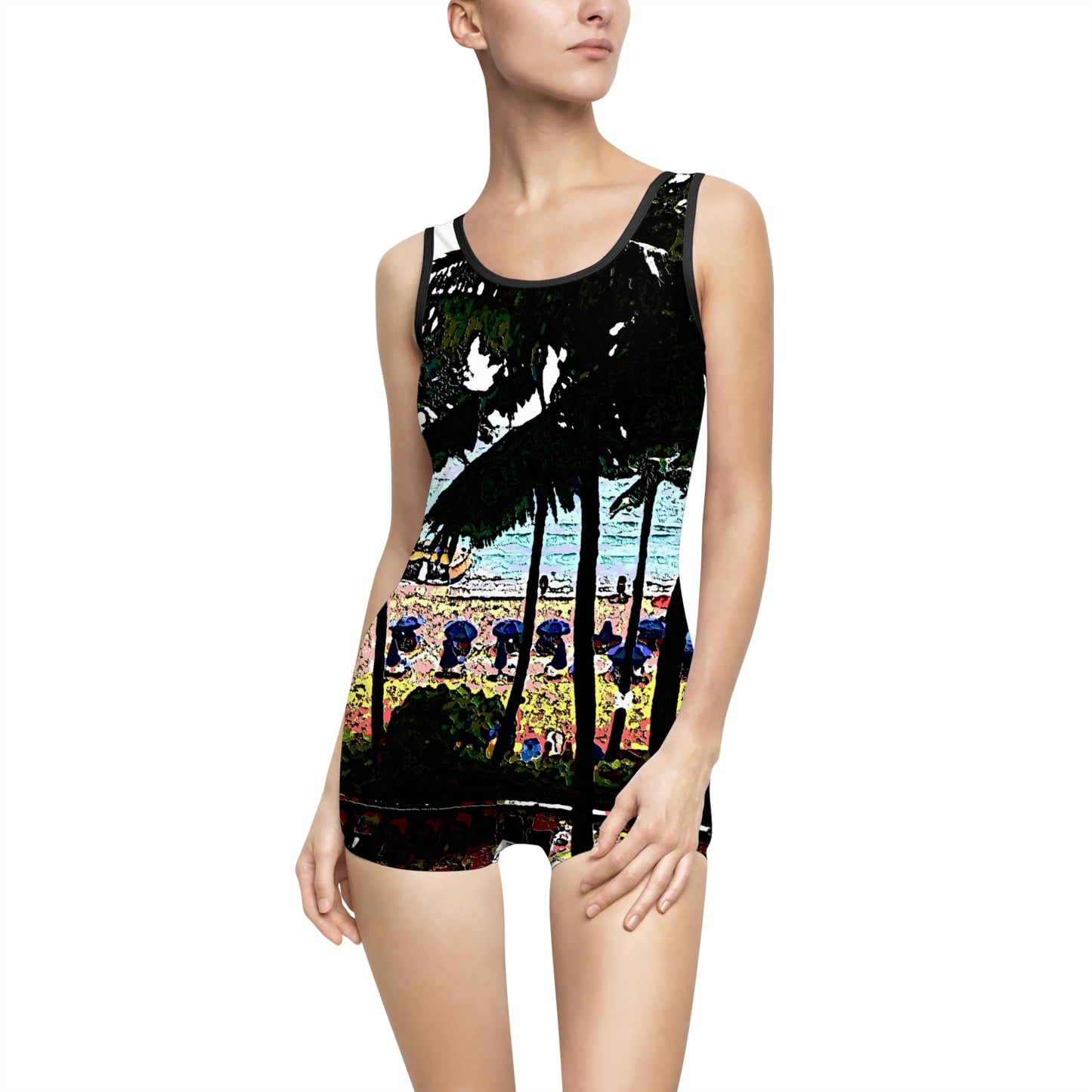 Women's Vintage Swimsuit ...  "A Beautiful Beach Amongst The Palms" ... The Outrigger Waikiki, Honolulu, Oahu ... Original Works ...