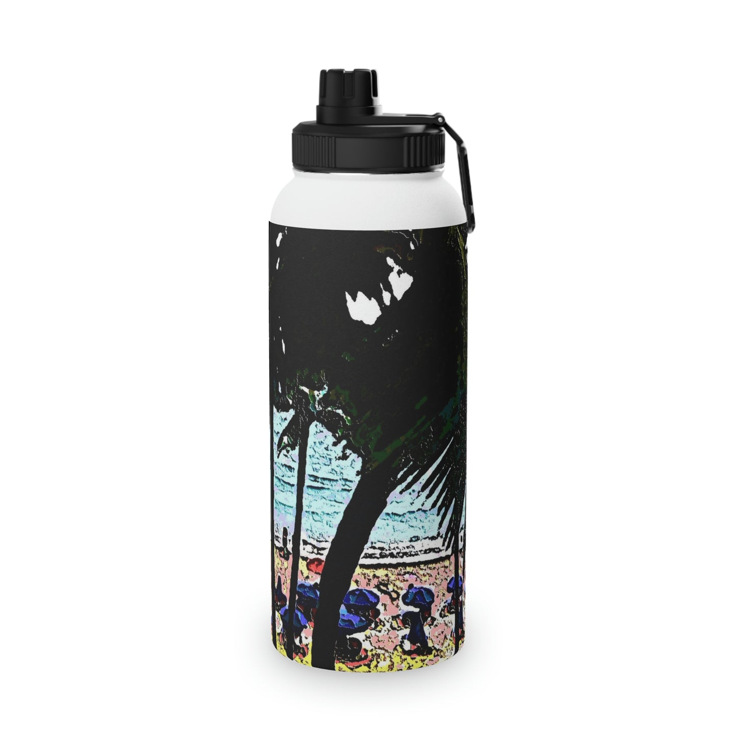 Stainless Steel Water Bottle, Sports Lid ... "A Beautiful Beach Amongst The Palms" ... The Outrigger Waikiki, Honolulu, Oahu ... Original Works ...