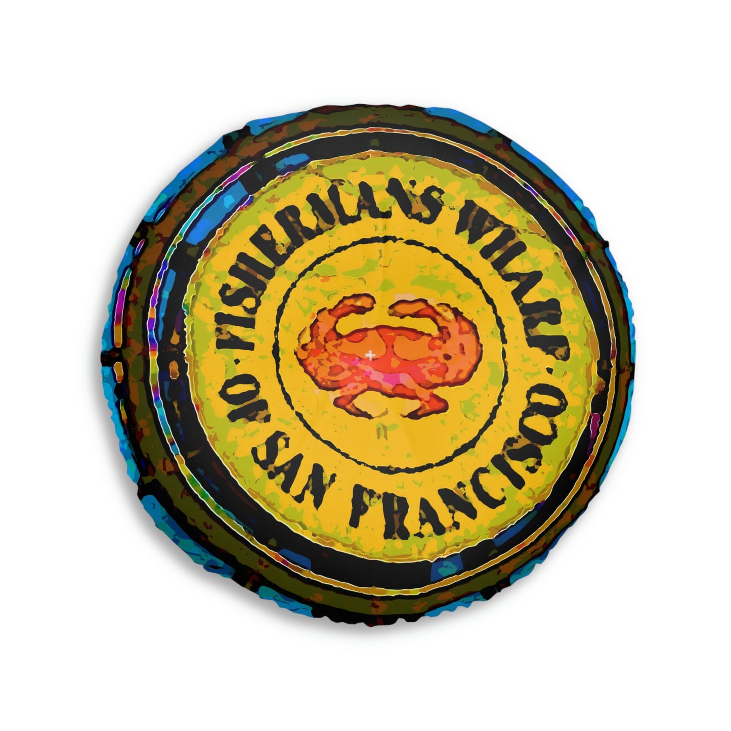 Tufted Floor Pillow, Round ... "No.9 Fishermen's Grotto - Fishermen's Wharf, SF, California" ... Family Archives: 1970's ... Original Works ...