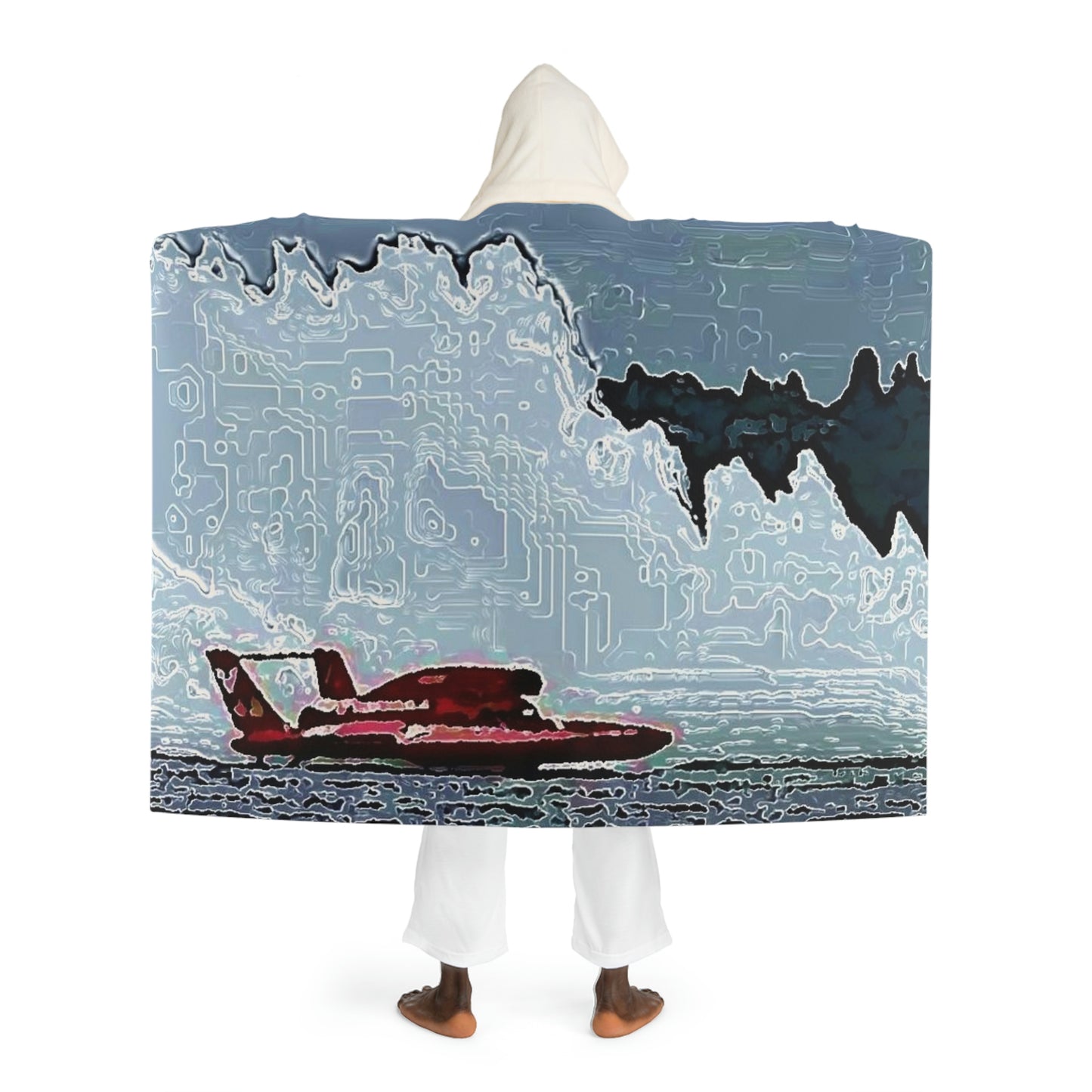 Hooded Sherpa Fleece Blanket ...  Seattle Columbia Cup On Lake Washington ... "Dave Wilcox Heads For The Win" ... Associate Gift-Photo ... Original Works ...