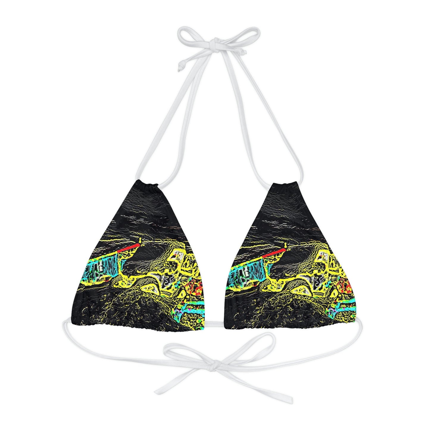 Strappy Triangle Bikini Top (AOP) ... "Snow Vehicle In Snow Storm At-Rest" ... Circa 12Mar23 ... Central Idaho ... 18-Hours Rendering Time: Original Works ...
