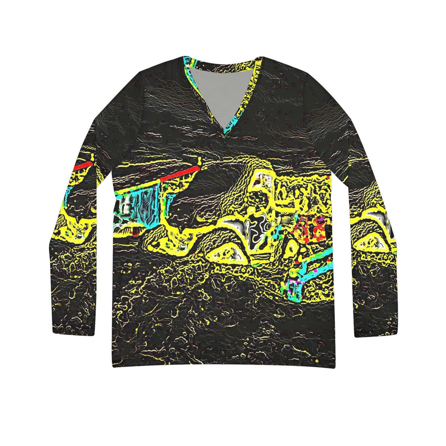 Women's Long Sleeve V-neck Shirt (AOP) ... "Snow Vehicle In Snow Storm At-Rest" ... Circa 12Mar23 ... Central Idaho ... 18-Hours Rendering Time: Original Works ...