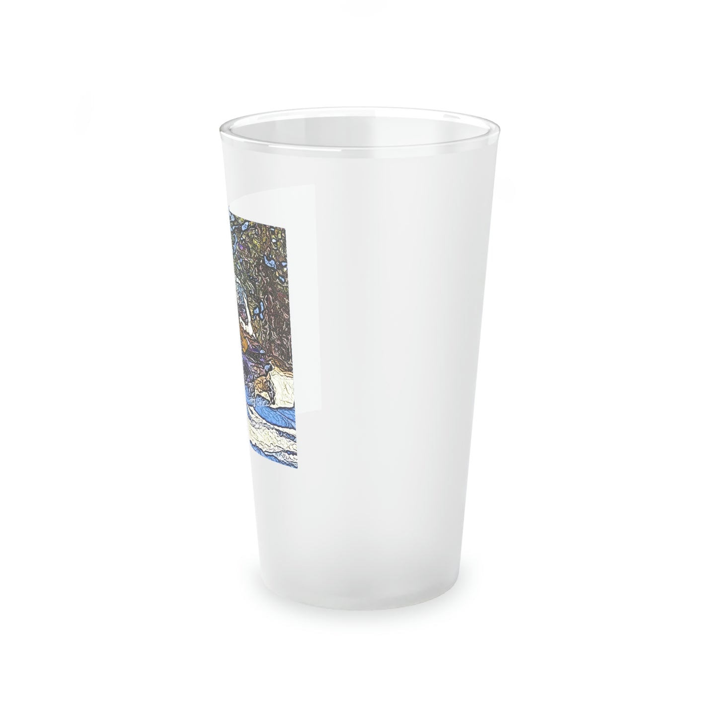 Frosted Pint Glass, 16oz ... Blasting Through-The-Powder ... 'Central Idaho Mounains ... ' 2Dec22 ...