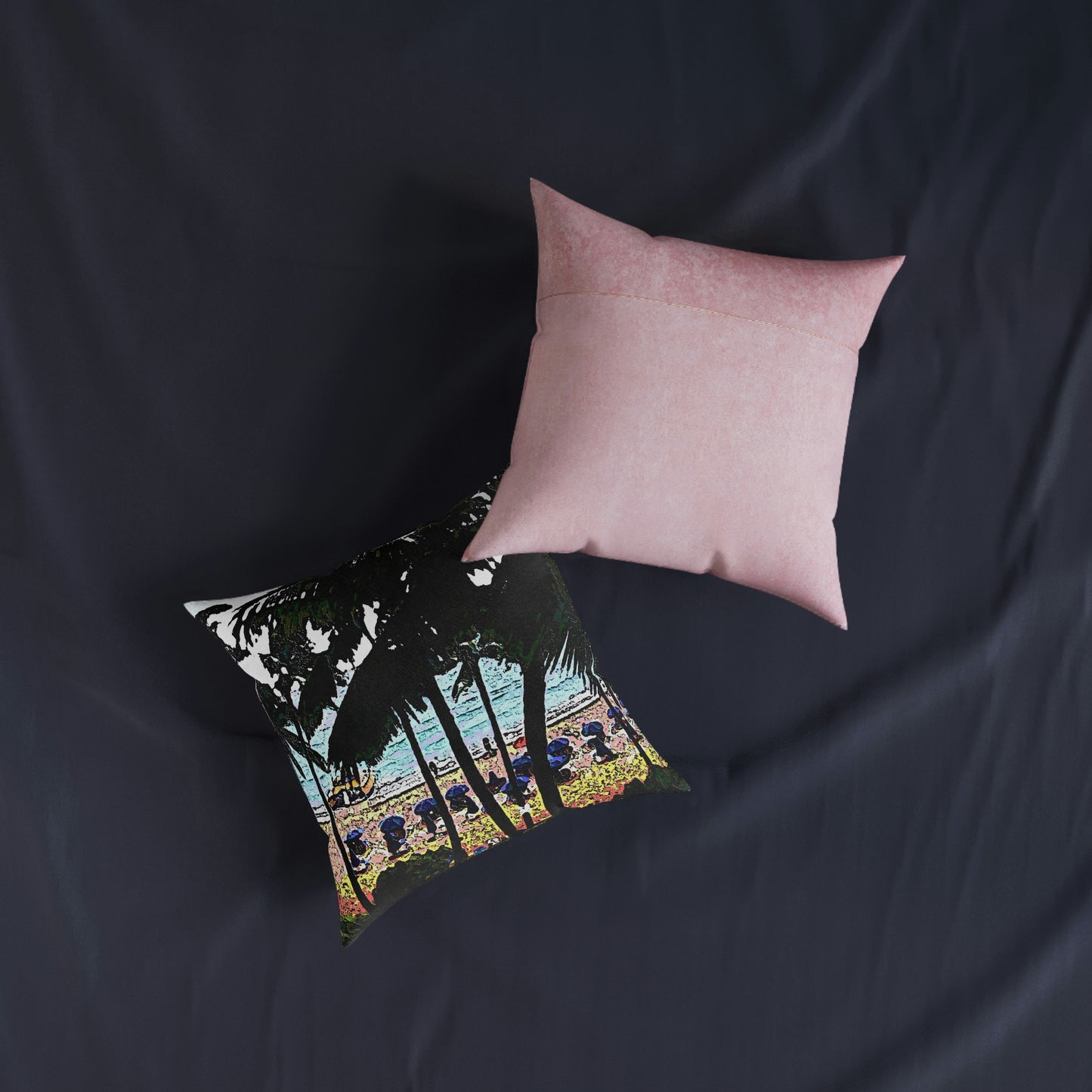 Square Pillow - Pink Back ... "A Beautiful Beach Amongst The Palms" ... The Outrigger Waikiki, Honolulu, Oahu ... Original Works ...
