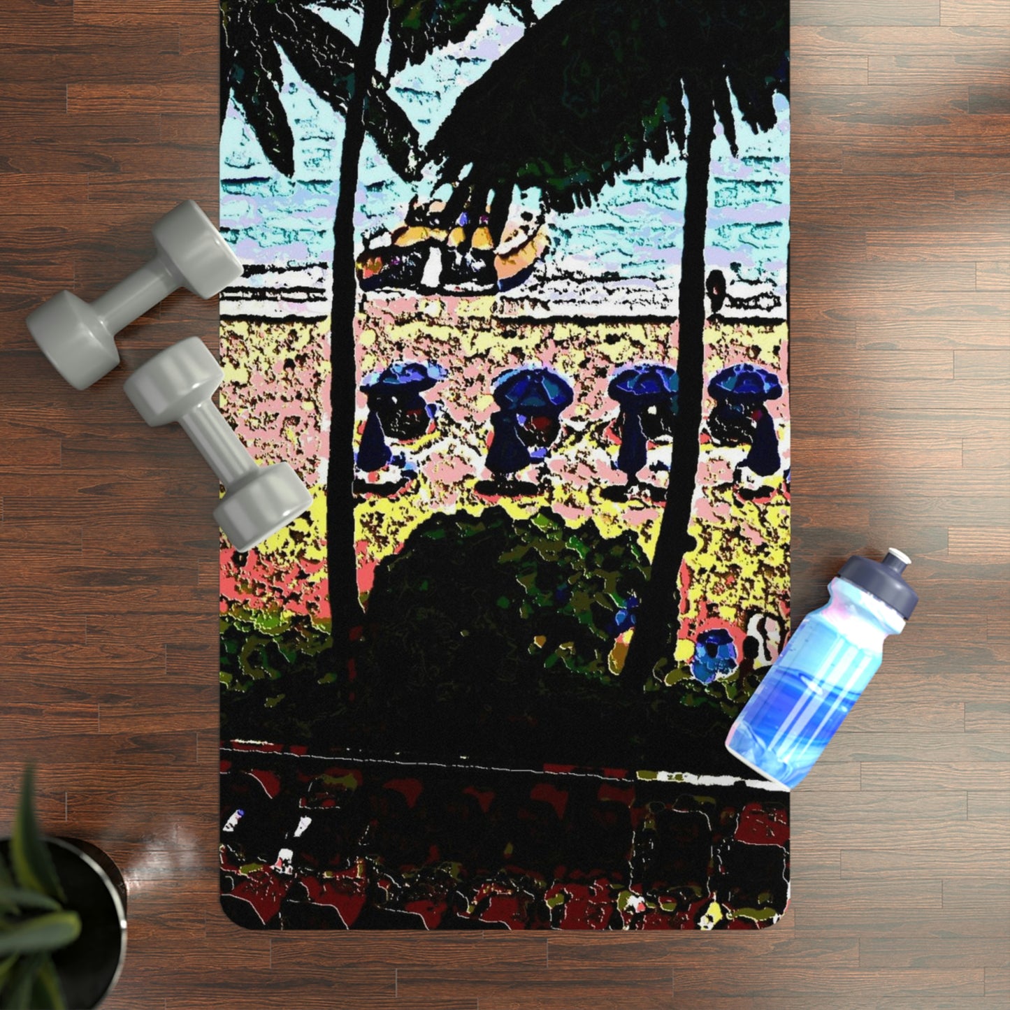 Rubber Yoga Mat ... "A Beautiful Beach Amongst The Palms" ... The Outrigger Waikiki, Honolulu, Oahu ... Original Works ...