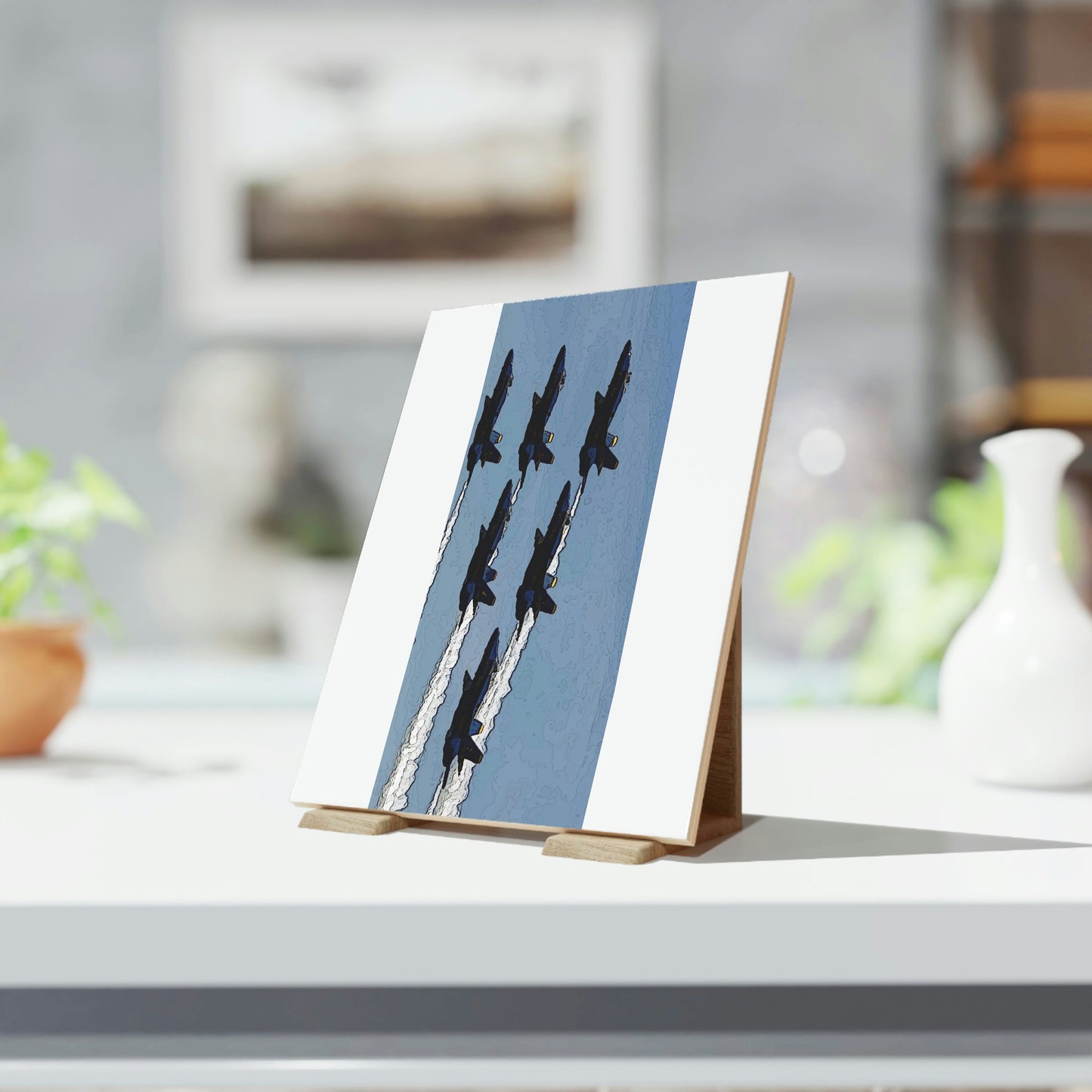Ceramic Photo Tile ... Seattle Seafair ..."Blue Angels Run Over Lake Washington" ... Circa Mid 1980's ... Dr FJ Holt ... Original Works ...