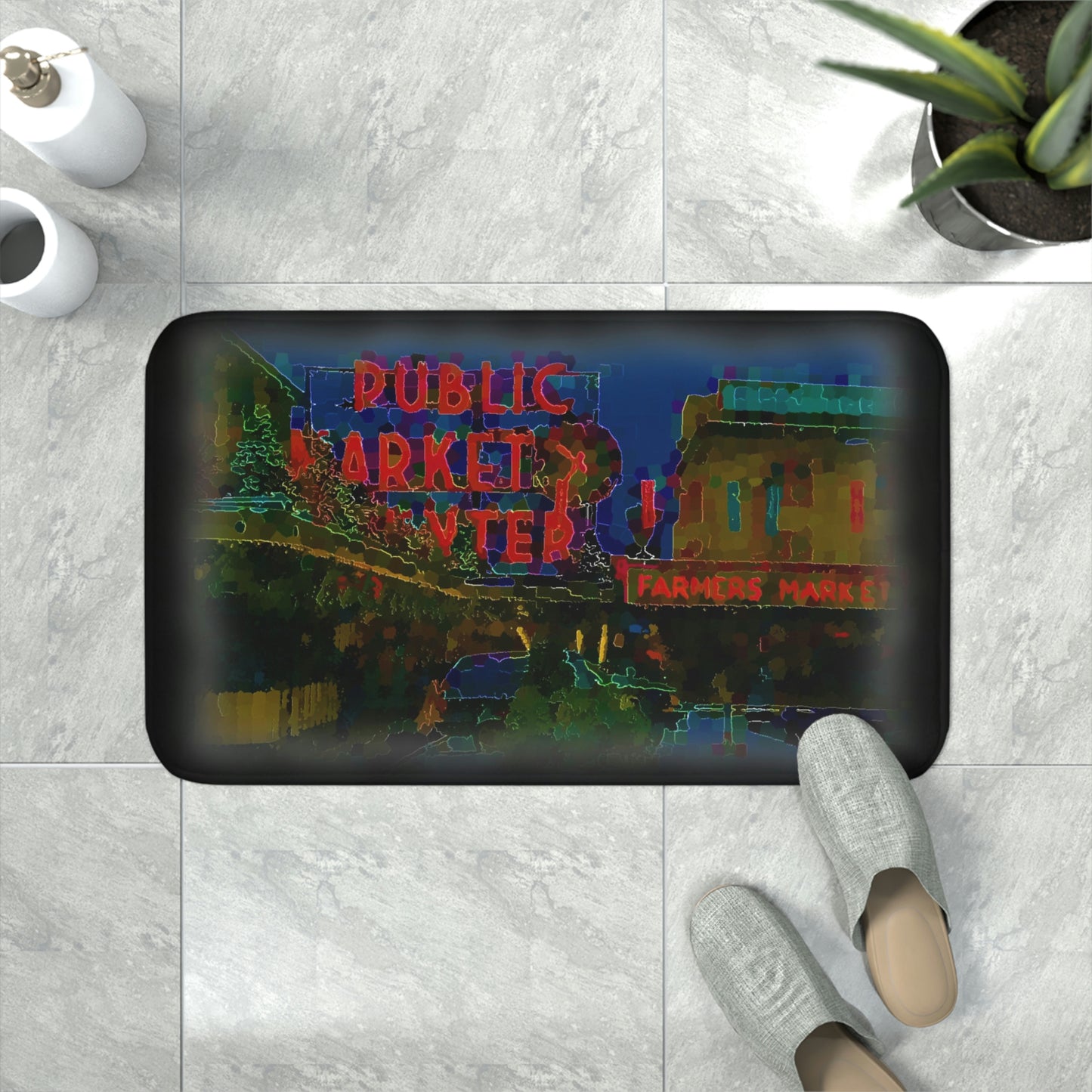 Memory Foam Bath Mat ... 'A Public Market Made World Famous ... Sleepless-In-Seatle' ... "Pike Place Market_2"