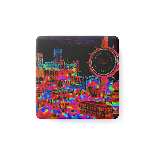 Porcelain Magnet, Square ... "No.9 Fishermen's Grotto - Fishermen's Wharf, SF, California" ... Family Archives: 1970's ... Original Works ...