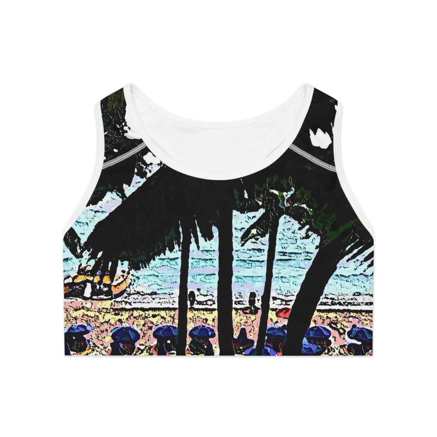 Sports Bra (AOP) ...  "A Beautiful Beach Amongst The Palms" ... The Outrigger Waikiki, Honolulu, Oahu ... Original Works ...