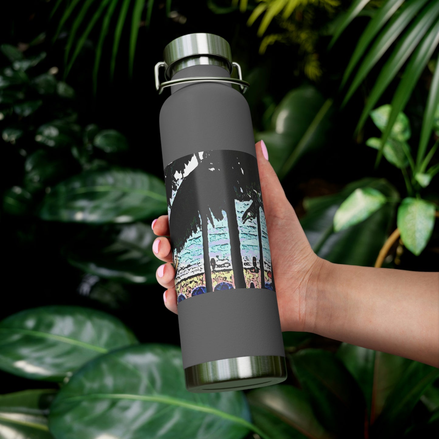 Copper Vacuum Insulated Bottle, 22oz ... "A Beautiful Beach Amongst The Palms" ... The Outrigger Waikiki, Honolulu, Oahu ... Original Works ...