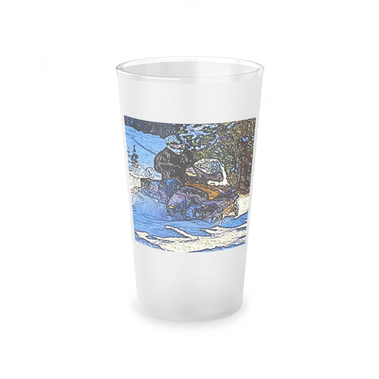 Frosted Pint Glass, 16oz ... Blasting Through-The-Powder ... 'Central Idaho Mounains ... ' 2Dec22 ...