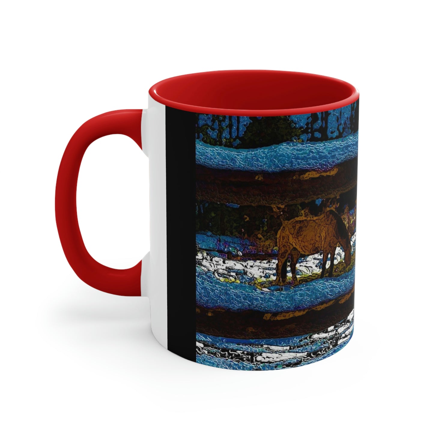 Accent Coffee Mug, 11oz ... A Horse ... A Saddle ...  Foraging Through The Snow ...  An_Asses 'Cry' ... Central Idaho, November 2022 ...  Original Works ...