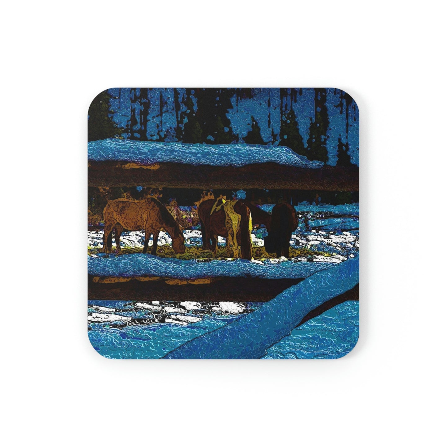 Cork Back Coaster ...  A Horse ... A Saddle ...  Foraging Through The Snow ...  An_Asses 'Cry' ... Central Idaho, November 2022 ...  Original Works ..