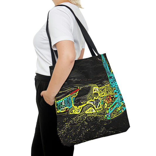 Tote Bag (AOP) ...  "Snow Vehicle In Snow Storm At-Rest" ... Circa 12Mar23 ... Central Idaho ... 18-Hours Rendering Time: Original Works ...