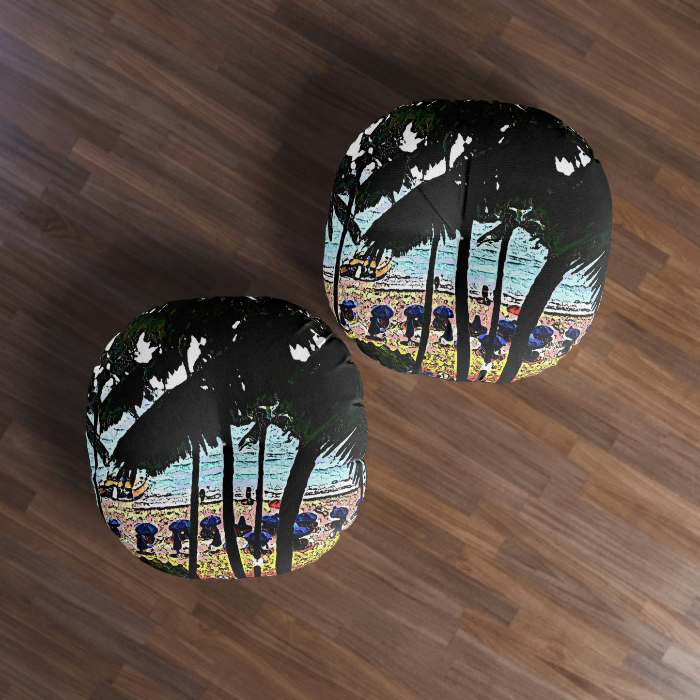 Tufted Floor Pillow, Round ... "A Beautiful Beach Amongst The Palms" ... The Outrigger Waikiki, Honolulu, Oahu ... Original Works ...
