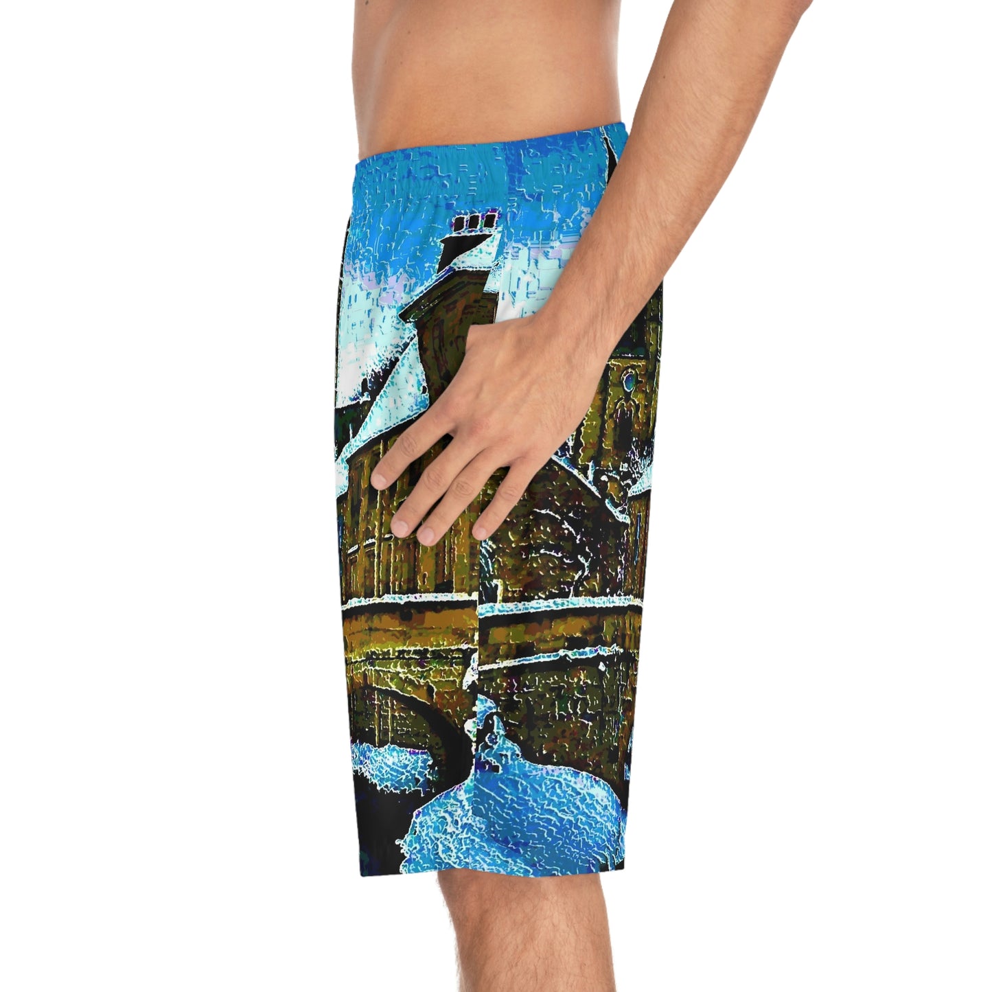Men's Board Shorts (AOP) ... Walikng The Streets & Alleys ... 'Strolling The Canals ... '  ... Original Works  ...