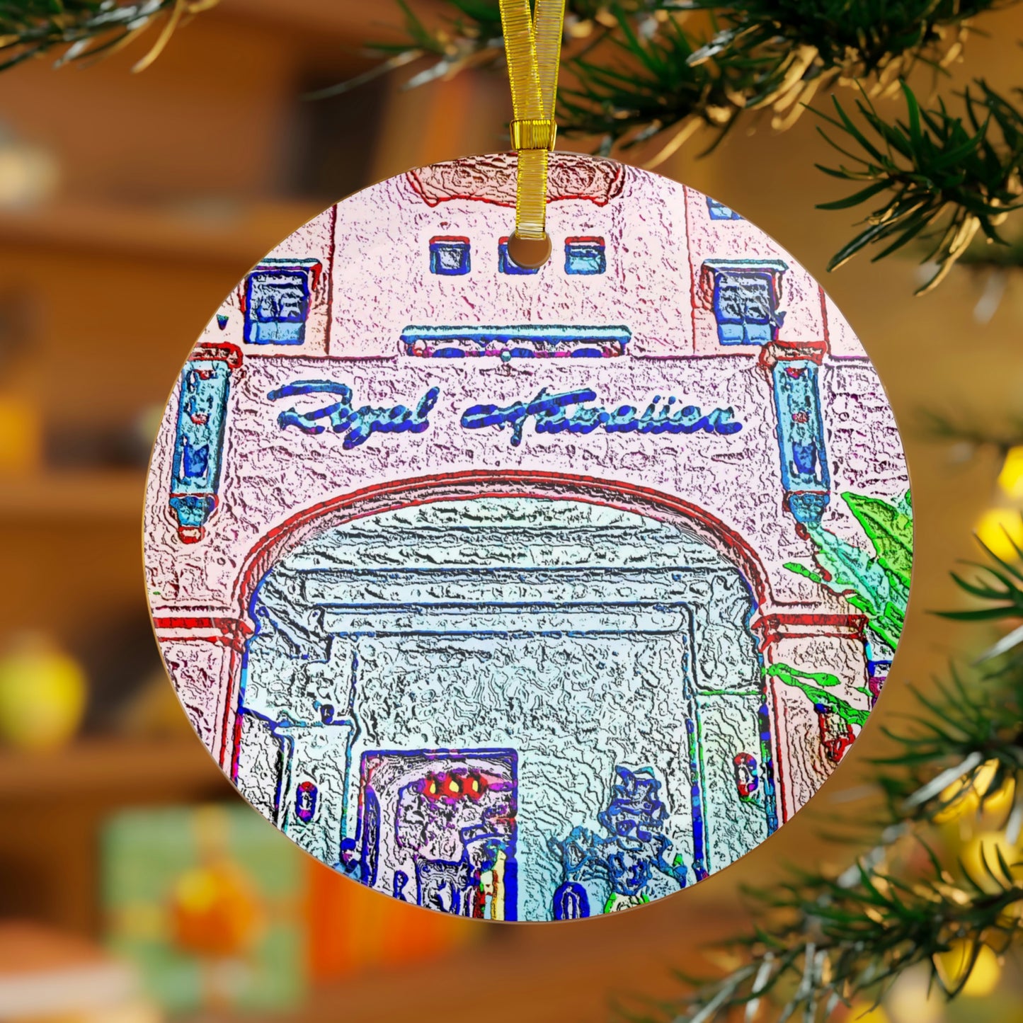 Glass Ornament ... "La Grande Entree" At: 'The Pink Palace' ... The Royal Hawai'ian ... Honolulu, HI ... '27Oct2014' ... Original Works ...