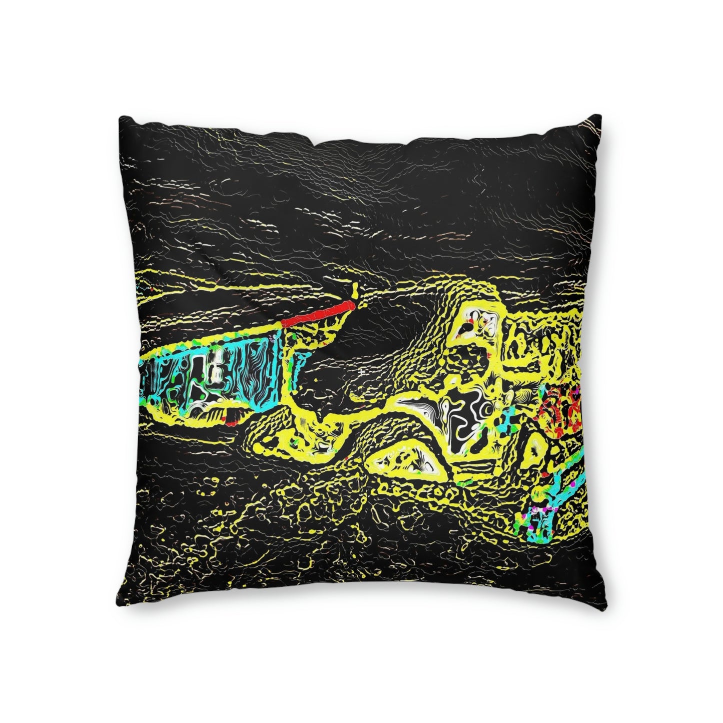 Tufted Floor Pillow, Square ...  "Snow Vehicle In Snow Storm At-Rest" ... Circa 12Mar23 ... Central Idaho ... 18-Hours Rendering Time: Original Works ...