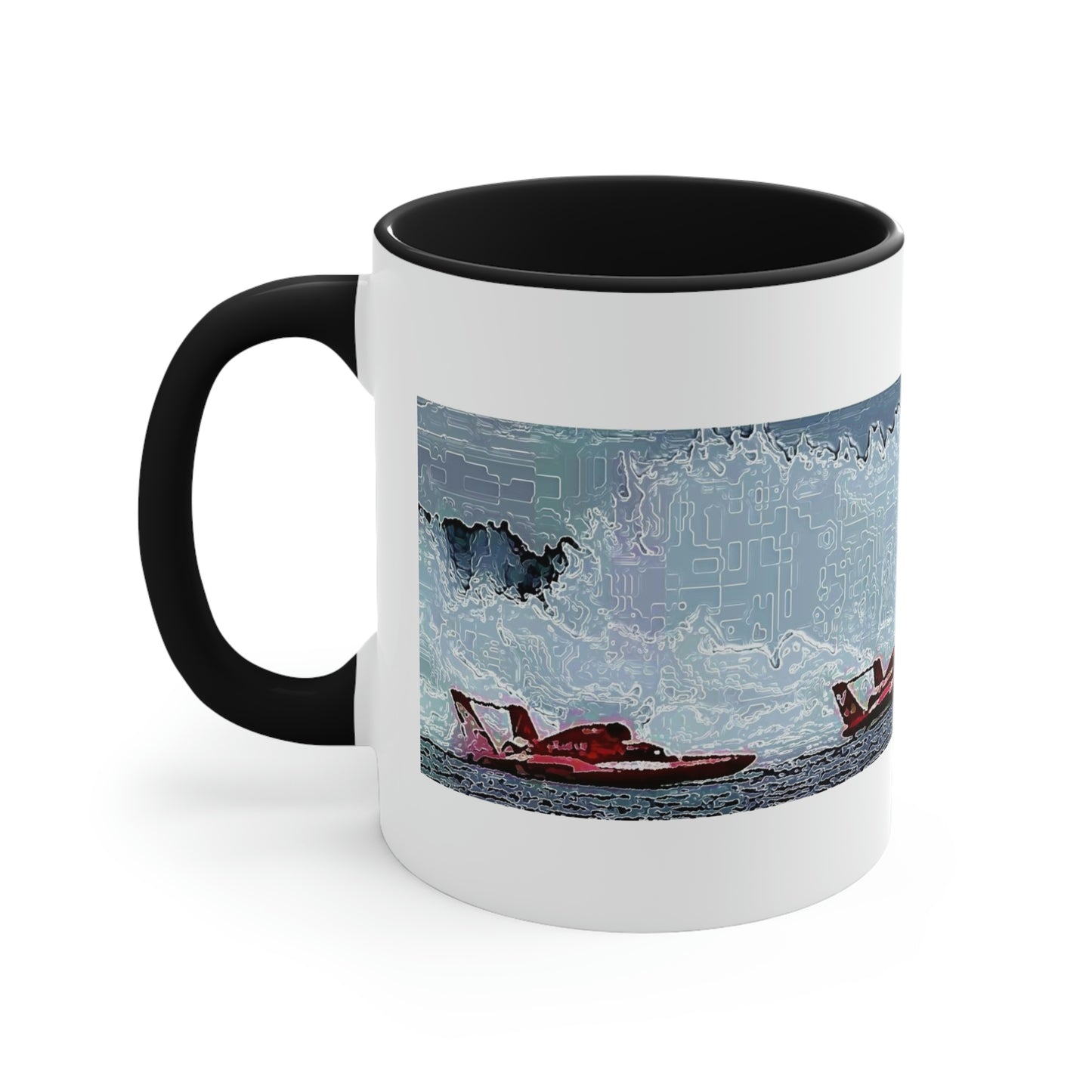 Accent Coffee Mug, 11oz ... Seattle Columbia Cup On Lake Washington ... "Dave Wilcox Heads For The Win" ... Associate Gift-Photo ... Original Works ...