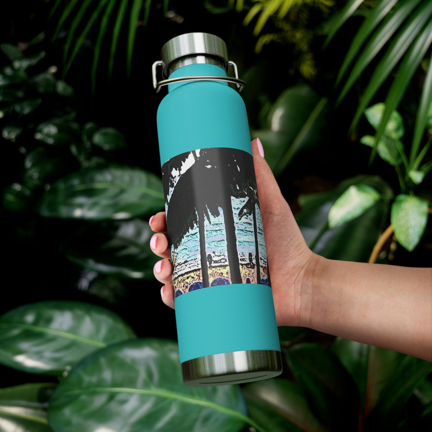 Copper Vacuum Insulated Bottle, 22oz ... "A Beautiful Beach Amongst The Palms" ... The Outrigger Waikiki, Honolulu, Oahu ... Original Works ...