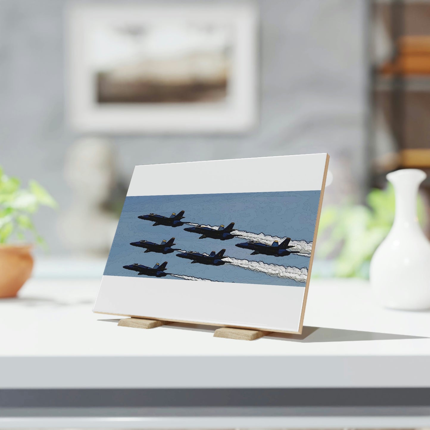 Ceramic Photo Tile ... Seattle Seafair ..."Blue Angels Run Over Lake Washington" ... Circa Mid 1980's ... Dr FJ Holt ... Original Works ...