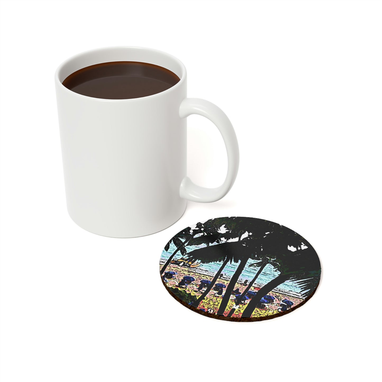 Cork Back Coaster ... "A Beautiful Beach Amongst The Palms" ... The Outrigger Waikiki, Honolulu, Oahu ... Original Works ...