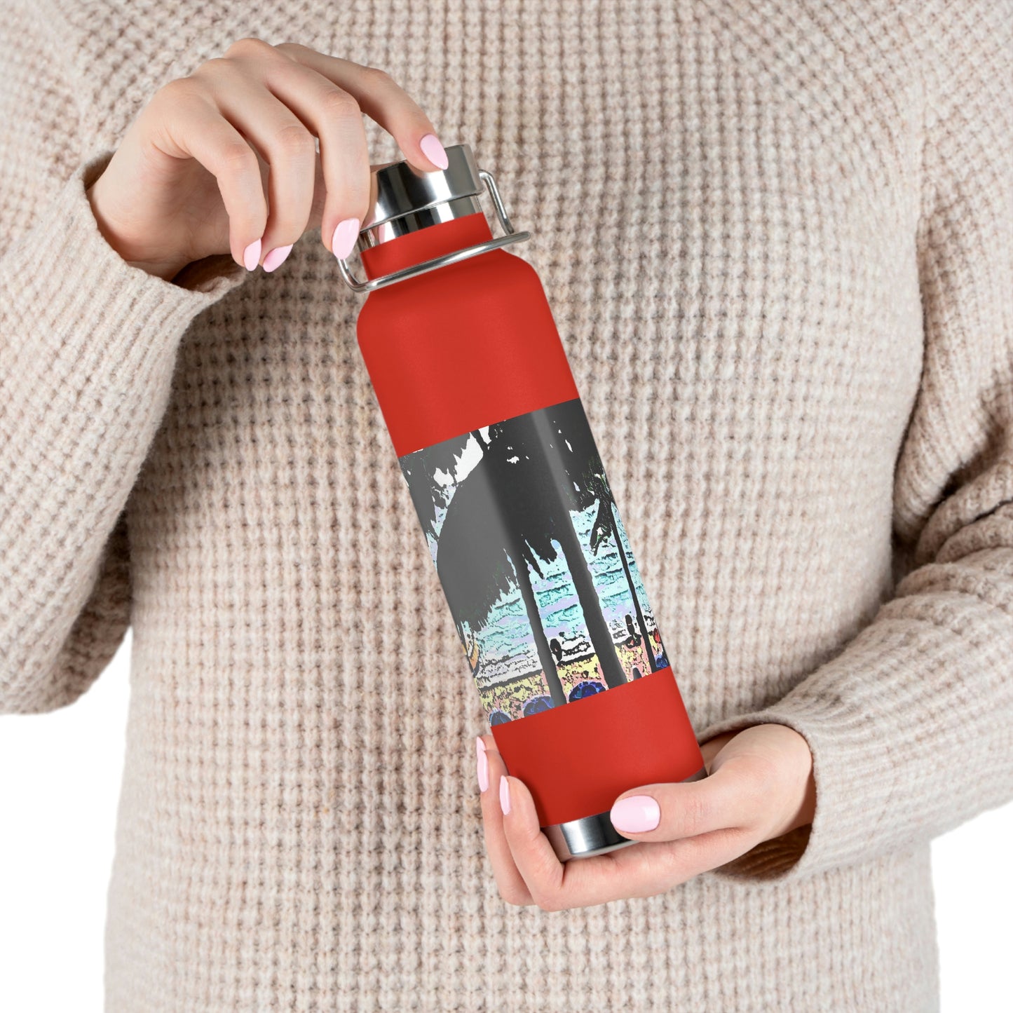 Copper Vacuum Insulated Bottle, 22oz ... "A Beautiful Beach Amongst The Palms" ... The Outrigger Waikiki, Honolulu, Oahu ... Original Works ...